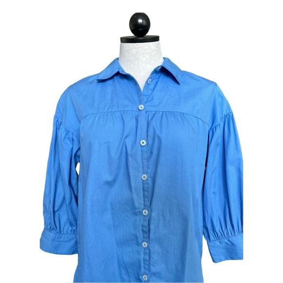 Mauve by Anthropologie Poplin Buttondown Shirt 3/4 Puffed Sleeve Blue Size Small - Picture 9 of 16